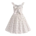 thumbnail image 2 of IBTOM CASTLE Teen Summer Holiday Floral Dress Junior Beach Casual Sundress | Tween Self Tie Back Flutter Sleeve Tea Party Back to School Prom Dress Beige, 2 of 7