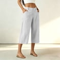 thumbnail image 3 of cocolona Womens Summer Casual Beach Capri Pants Elastic Button Waist Straight Wide Leg Lounge Cropped Pants with Pockets, 3 of 5