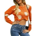thumbnail image 2 of Wassery Women Knitted Sweaters Crew Neck Flower Pullover Tops Lady Solid Casual Jumper Autumn Winter Female Long Sleeve Sweaters Streetwear, 2 of 9
