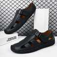 thumbnail image 3 of Men's Leather Hollow Out Hook Loop Flat Fisherman Sandals Closed Toe Head Soft Bottom Hand Stitching Wading Sandals Summer Comfort Anti-Slip Casual Wading Beach Sandals, 3 of 4