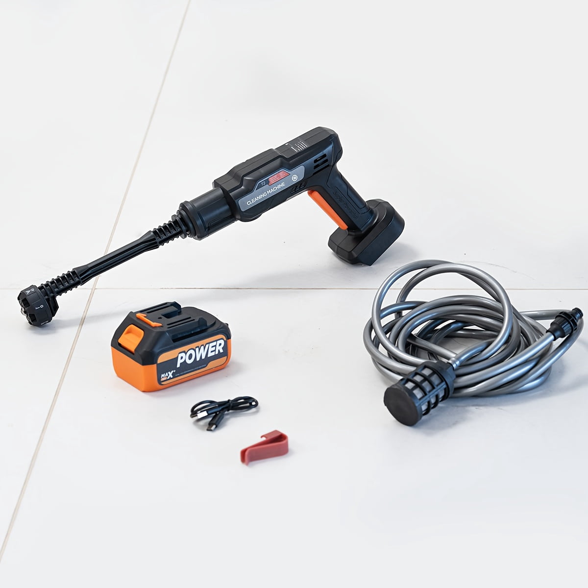 Wireless car pressure washer gun high speed motor multiple nozzles portable with battery and water hose