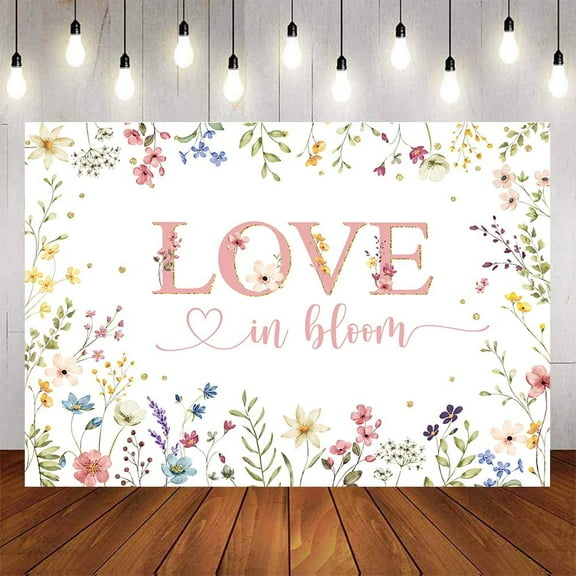 Love in Bloom Backdrop Wildflower Bride in Bloom Photography Background Boho Floral Bridal Shower Banner Decorations Supplies