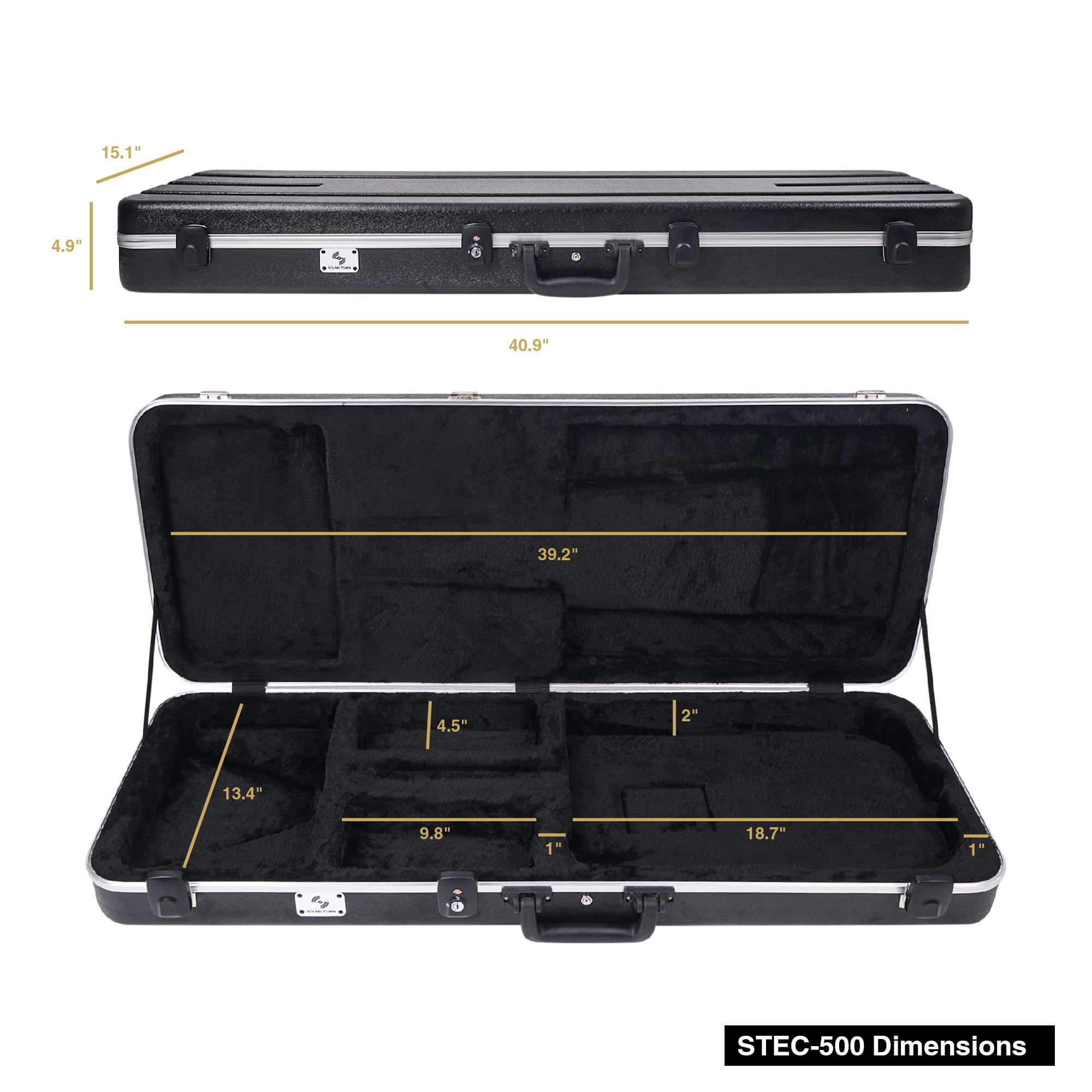 Sound Town Lightweight ABS Road Case for Electric Guitar with TSA Approved Locking Latch and EPS Foam Plush Interior (STEC-500)
