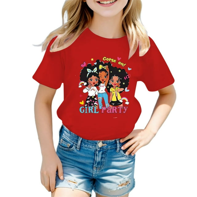 HNMKIU Hauts Tendance pour Filles T-Shirt Graphique à Col Rond Manches Courtes pour l'Été Tenue Décontractée Designs Confortables