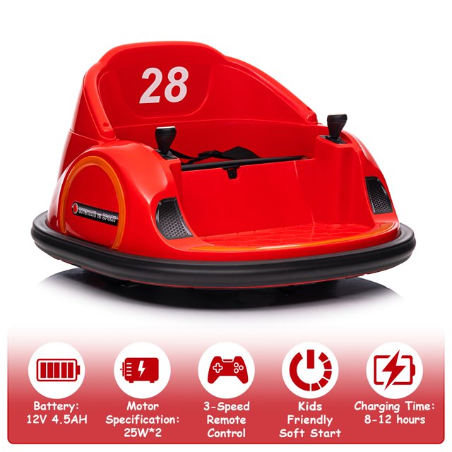 EDTara 12V Electric Ride On Bumper Car for Toddlers, Remote Control, LED Lights, 360 Degree Spin, Battery Display, Music, Perfect Toy Gift
