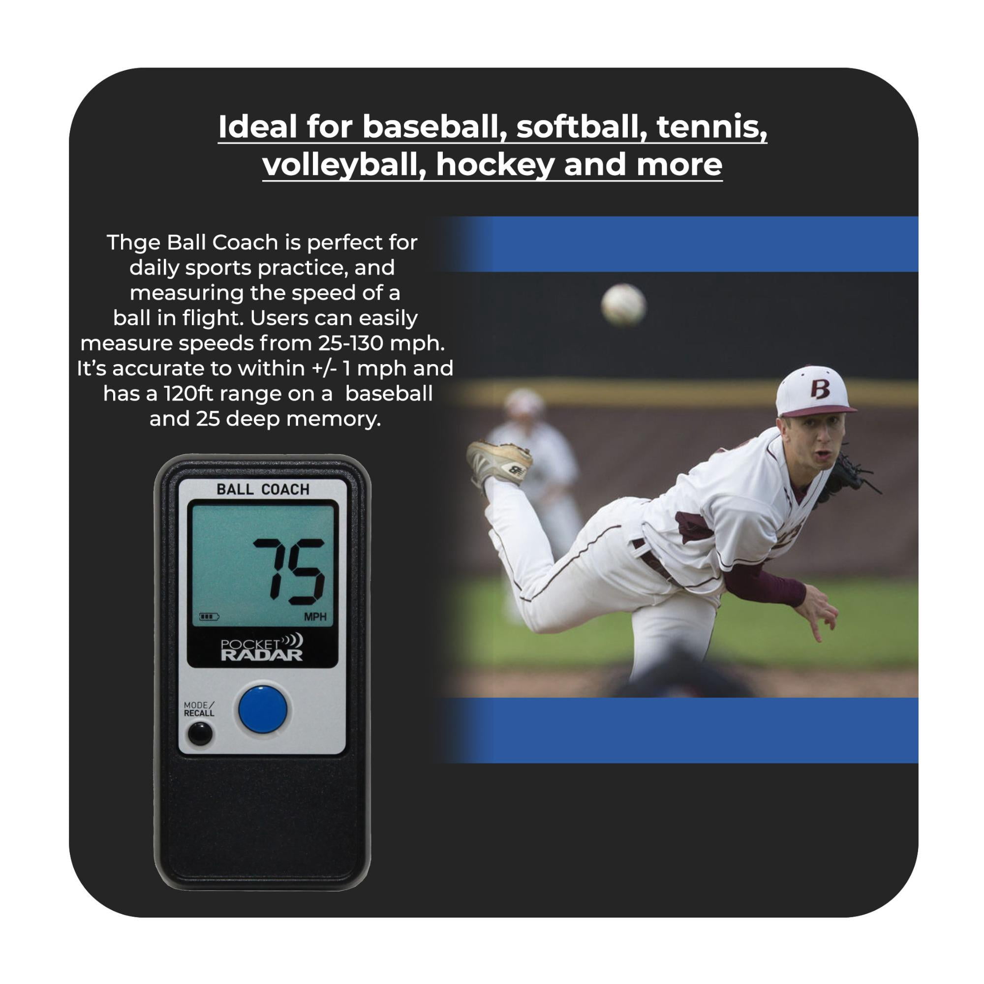 Pocket Radar Ball Coach / Pro-Level Speed Training Tool and Radar Gun +Focus Full Sized 59" Photo & Video Tripod + Square Jellyfish Pocket-Sized Spring Tripod Mount for Smartphones 2-1/4 - 3-5/8" Wide