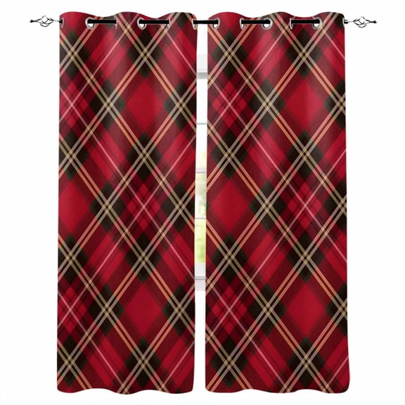 Fsddascl Red Green Black Plaid Blackout Curtains for Bedroom/Living Room, Thermal Insulated Kitchen Curtains, Christmas Checkered Buffalo Grommet Darkening Window Treatment Drapes 52"x63"x2