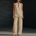 thumbnail image 6 of Evdexr Linen Sets for Women 2 Piece Sleeveless V Neck Tops Wide Leg Pants Outfit Set Boho Casual Vacation Beach Lounge Suits with Pockets Beige XL, 6 of 8