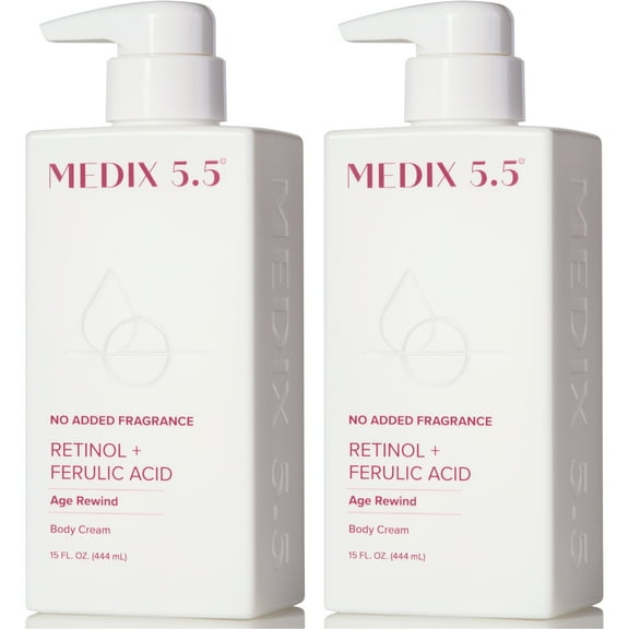 Medix 5.5 Fragrance Free Retinol Body Cream. Anti-Aging Cream for Wrinkle Reduction and Crepey Skin. Set of Two 15 fl oz