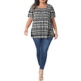 thumbnail image 2 of Agnes Orinda Women's Plus Size Boho Print  Tops Square Neck Short Sleeve Blouse Summer Casual T-Shirt 3X Black, 2 of 6