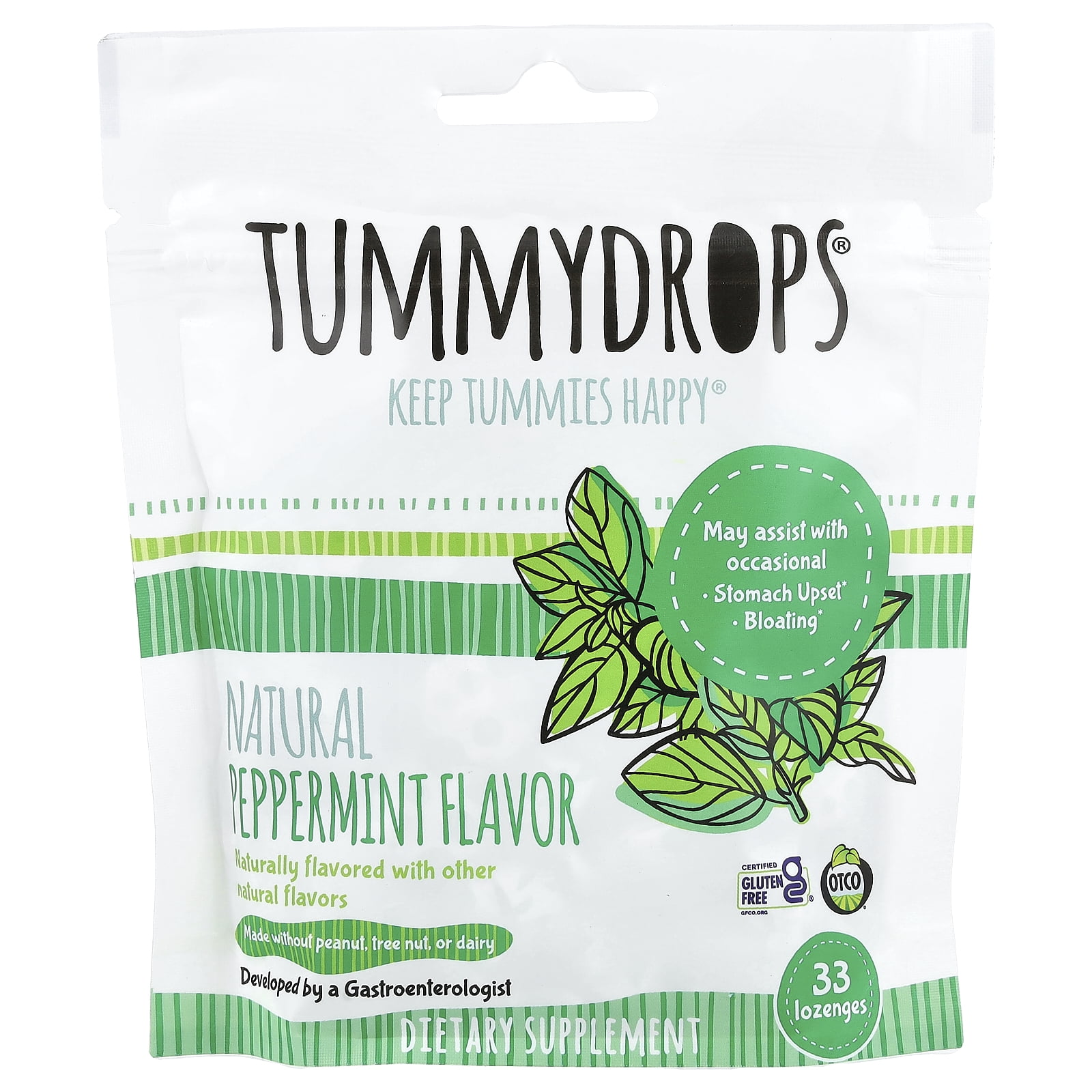 Natural Peppermint Tummydrops, 33 Drops, Made with Organic Ingredients, Gluten Free, Kosher, & Vegan