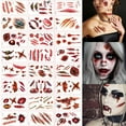 thumbnail image 1 of 24 Sheets Halloween Tattoo Sticker Horrible Body Scar Tattoo Temporary Sticker, 1 of 7