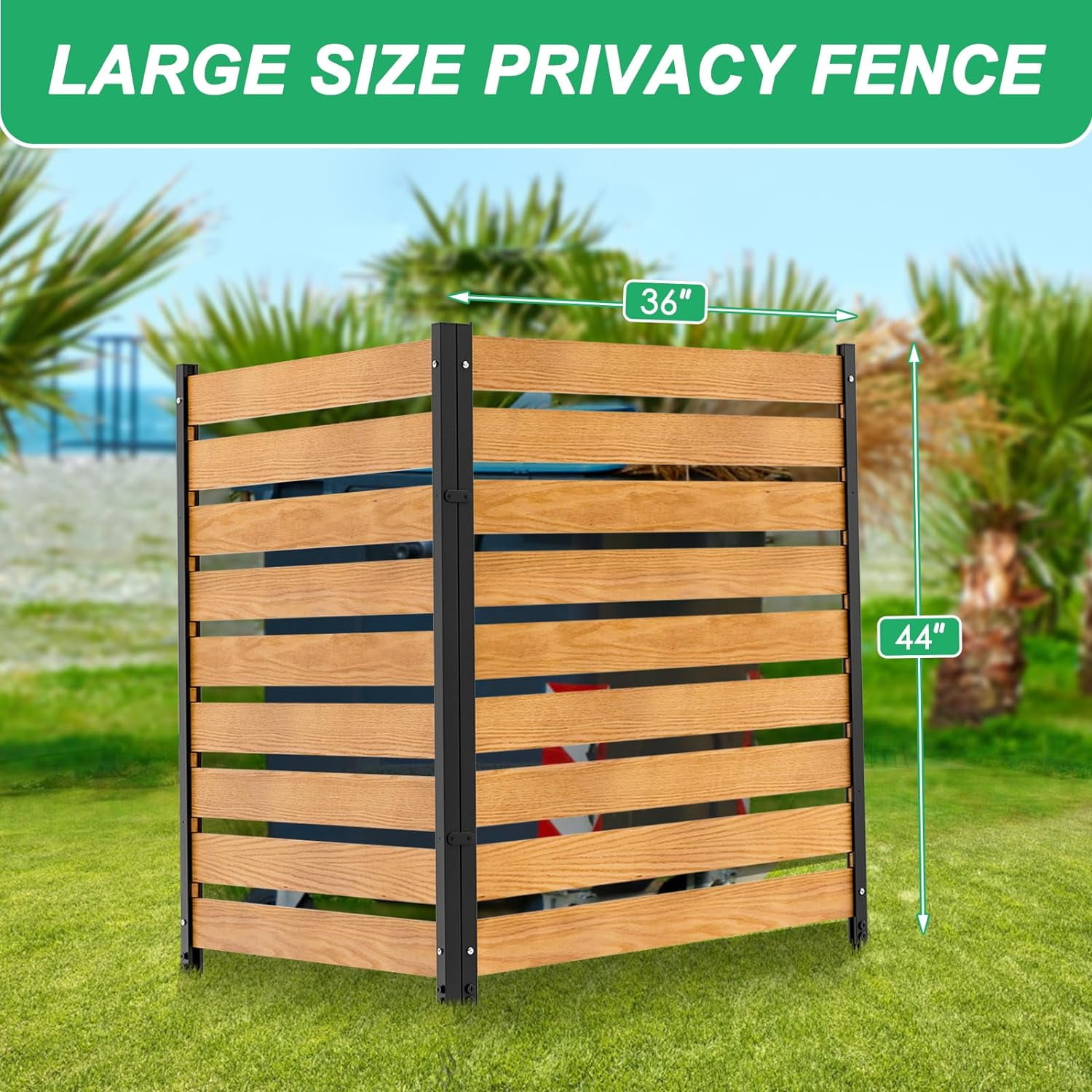 Slsy Outdoor Privacy Fence Screen Panels Kit with Metal Stakes, Air Conditioner Fence Solid Wood Pool Equipment Enclosure Outdoor Trash Can Screens 2 Panels, 36"W X 44"H