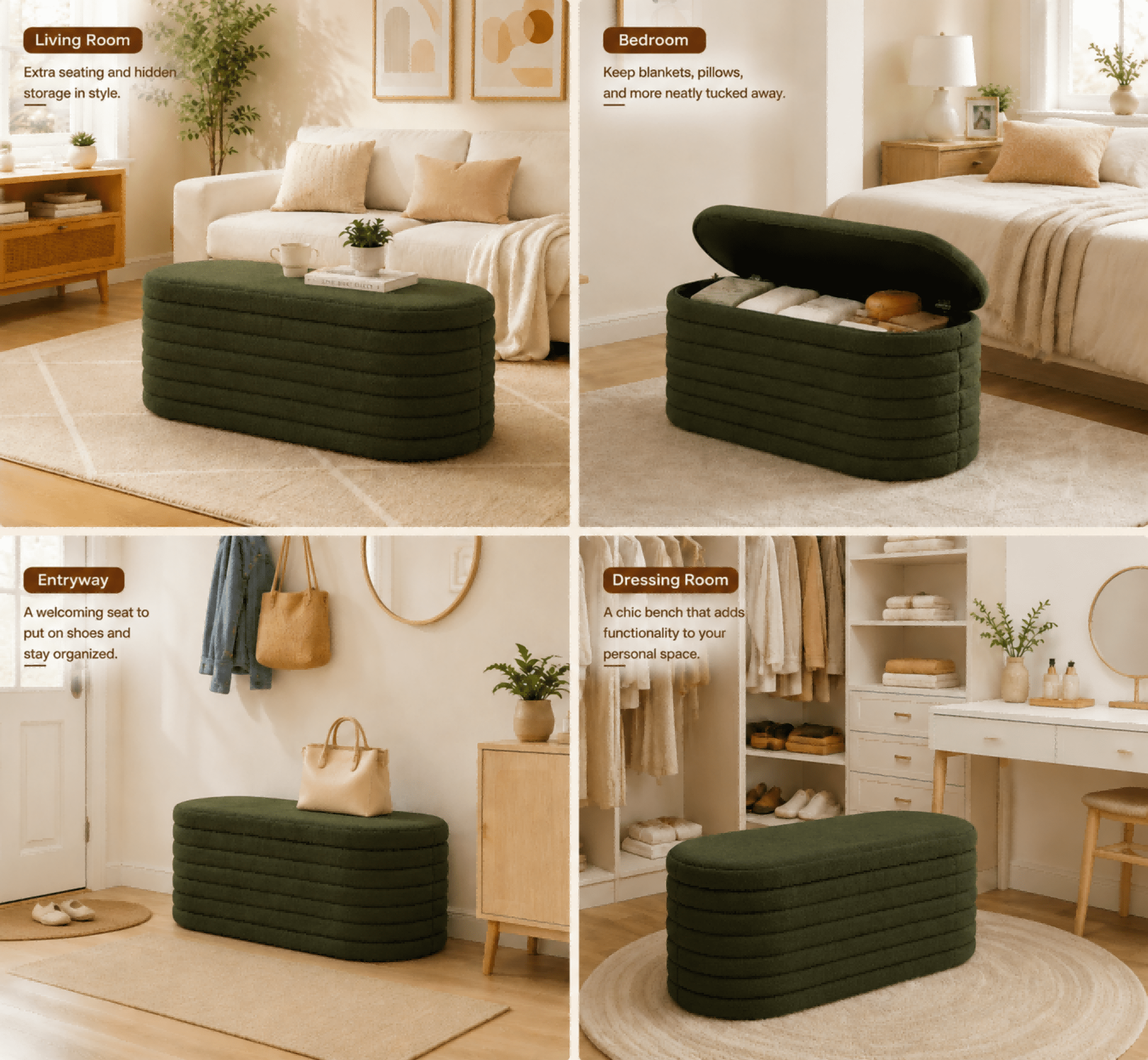 Storage Ottoman Bench End of Bed for Bedroom,43 inch Teddy Boucle Upholstered Entryway Shoe Seat Bench w/Storage,Sherpa Modern Cute Stool Foot Rest for Living Room,Window Seating,Dark Green