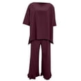 thumbnail image 6 of Baqcunre Women's Trousers Suit, Women Linen 2 Piece Pants Suit for Women Cotton Linen Sets Outfits Long Sleeve Shirts Wide Leg Trousers Red 3XL, 6 of 8