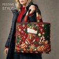 thumbnail image 4 of Christmas Quilted Tote Bag for Women, Large Reusable Shopping Bag, Holiday Print Shoulder Handbag, Grocery Travel Gift Tote Purse, 4 of 6