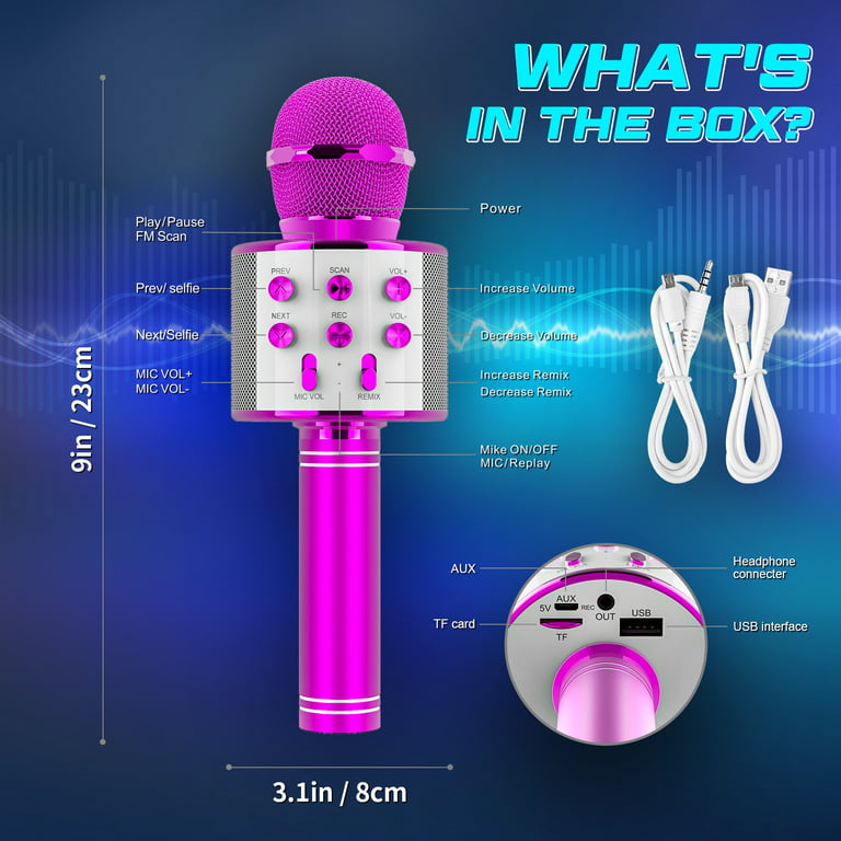 Sunnypig Karaoke Microphone Gift for 4-12 Year Old Kids, Wireless Bluetooth Microphone Toys for 6-12 Year Old Kid Girl Singing Microphone Birthday