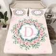 thumbnail image 2 of jejeloiu pink Monogrammed D Twin Sheet Sets,Cartoon Floral Twin Fitted Sheet,Retro Rustic Plant Flat Sheet For Girl Teens,Ultra Soft Bedroom Decor,3 Pieces, 2 of 7