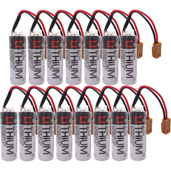 15 PCS ER17500V 3.6V 2700mAh Battery for Toshiba PLC CNC Backup Battery with Brown Plug