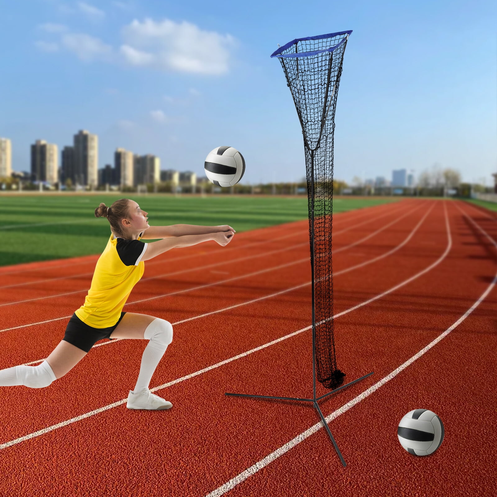 Volleyball Training Net Frame, Volleyball Practice Net, Volleyball Training Equipment with Adjustable Height and Angle(Black+Blue)