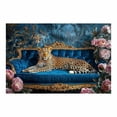thumbnail image 2 of Mudket Leopard on Blue Velvet Sofa with Peonies Canvas Wall Art, Framed Leopard Print Wall Decor for Living Room Bedroom, Elegant Animal Wall Art, Ready to Hang - 12"L x 8"W, 2 of 10