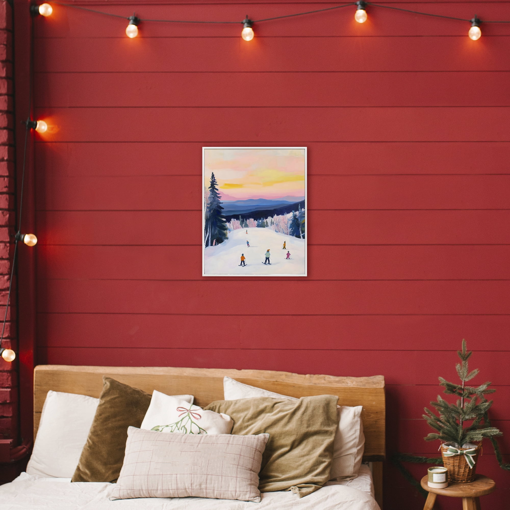 Stupell Industries Snowy Mountain Skiers at Sunset White Framed Giclee Art, design by The Prints Vibe
