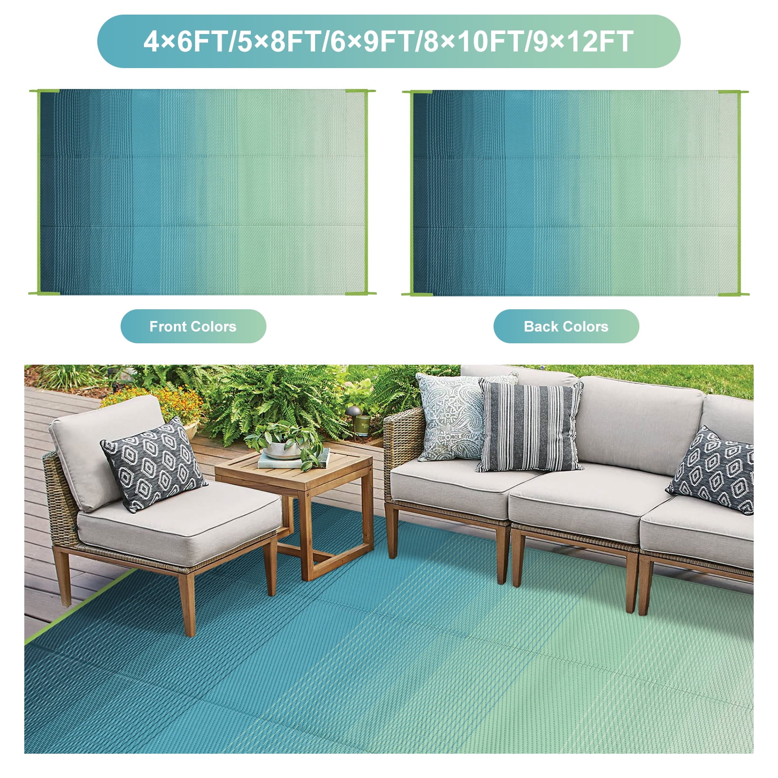 Lahome Decor 5'x 8' Outdoor Rug,Waterproof Patio Rug Reversible Indoor Outdoor Rug Lightweight Plastic Straw Rug for RV Camping Deck Balcony，Teal