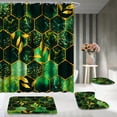 thumbnail image 4 of Poedist 4Pcs Marble Bathroom Sets with Shower Curtain and Rugs, Marble Shower Curtain Set with Non-Slip Rugs,Toilet Lid Cover,Bath Mat and 12 Hooks,71 x 71 Inch, Green Honeycomb Marble, 4 of 8