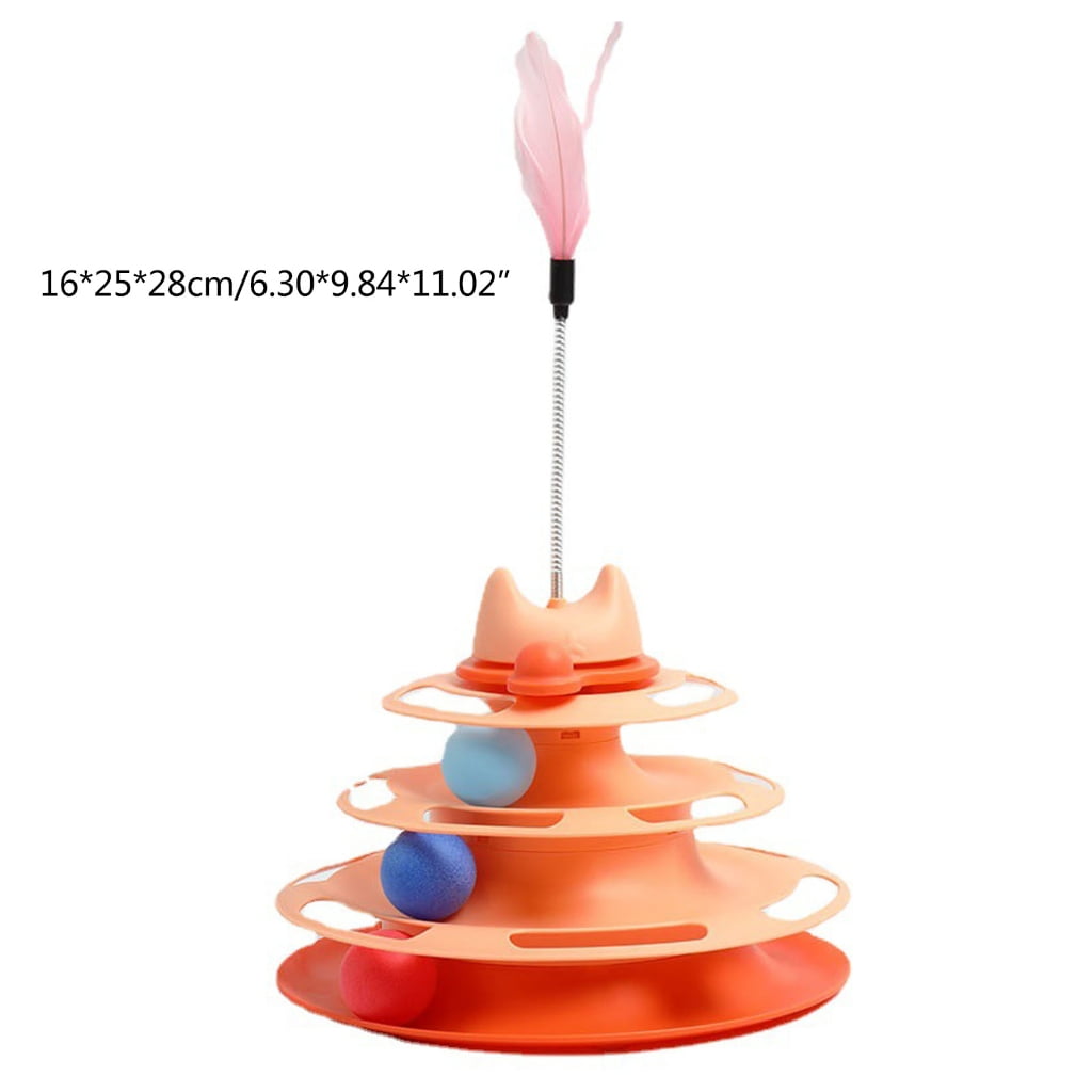 4-Level Roller Track Cat Chaser Toy Rotate Kitten Balls Tower Toy Teaser Toy Interactive Boredom Relief Pet Toy