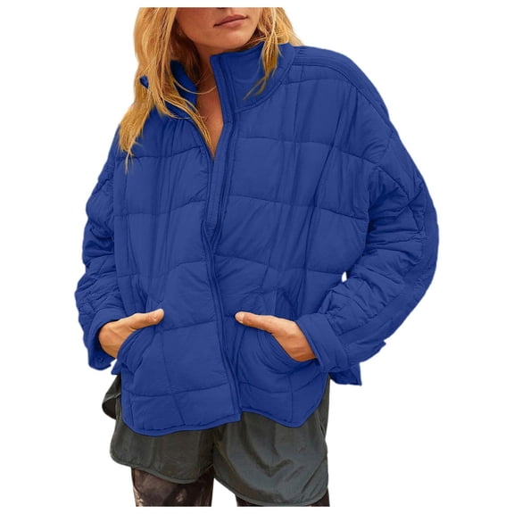 UJNDER Women's Lightweight Oversized Long Sleeve Packable Jacket Warm Short Winter Jackets for Women Blue M