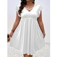 thumbnail image 6 of Tqcoqu Plus Size Women's Crisscross V-Neck Ruffle Sleeve A-Line Casual Mini Dress,White Women's XL-XXXXXL, 6 of 7
