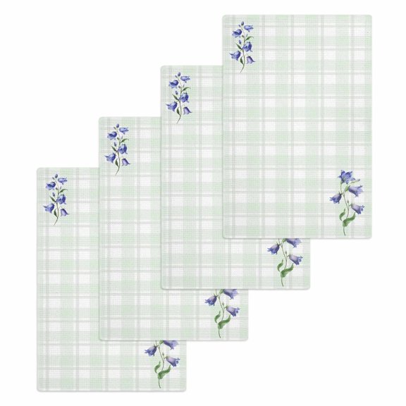 Blue Spring Floral Kitchen Dish Towels for Drying Dishes Set of 4, Watercolor Teal Plaid Summer Botanical Waffle Weave Microfiber Hand Tea Bathroom Towels Quick Dry & Absorbent Towel 15.7x23.6
