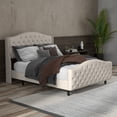 thumbnail image 3 of 44.5" Elegant Velvet Queen Platform Bed with Tufted Upholstered Headboard and Raised Wing Back Design, Stylish Mattress Foundation with Wood Slat Support, No Box Spring Required, White, 3 of 8