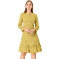 thumbnail image 1 of Vestido A Media Pierna De Leopardo Con Dobladillo Con Volantes Y Manga Larga En La Parte Delantera Con Cuello Redondo Y Cuello Redondo Para Mujer Amarillo M, 1 of 6