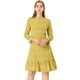 thumbnail image 1 of Vestido A Media Pierna De Leopardo Con Dobladillo Con Volantes Y Manga Larga En La Parte Delantera Con Cuello Redondo Y Cuello Redondo Para Mujer Amarillo M, 1 of 6