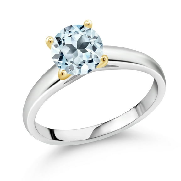 Gem Stone King 1.70 Ct 7mm Round Sky Blue Topaz 925 Silver and 10K Yellow Gold Ring Ring (Size 9)