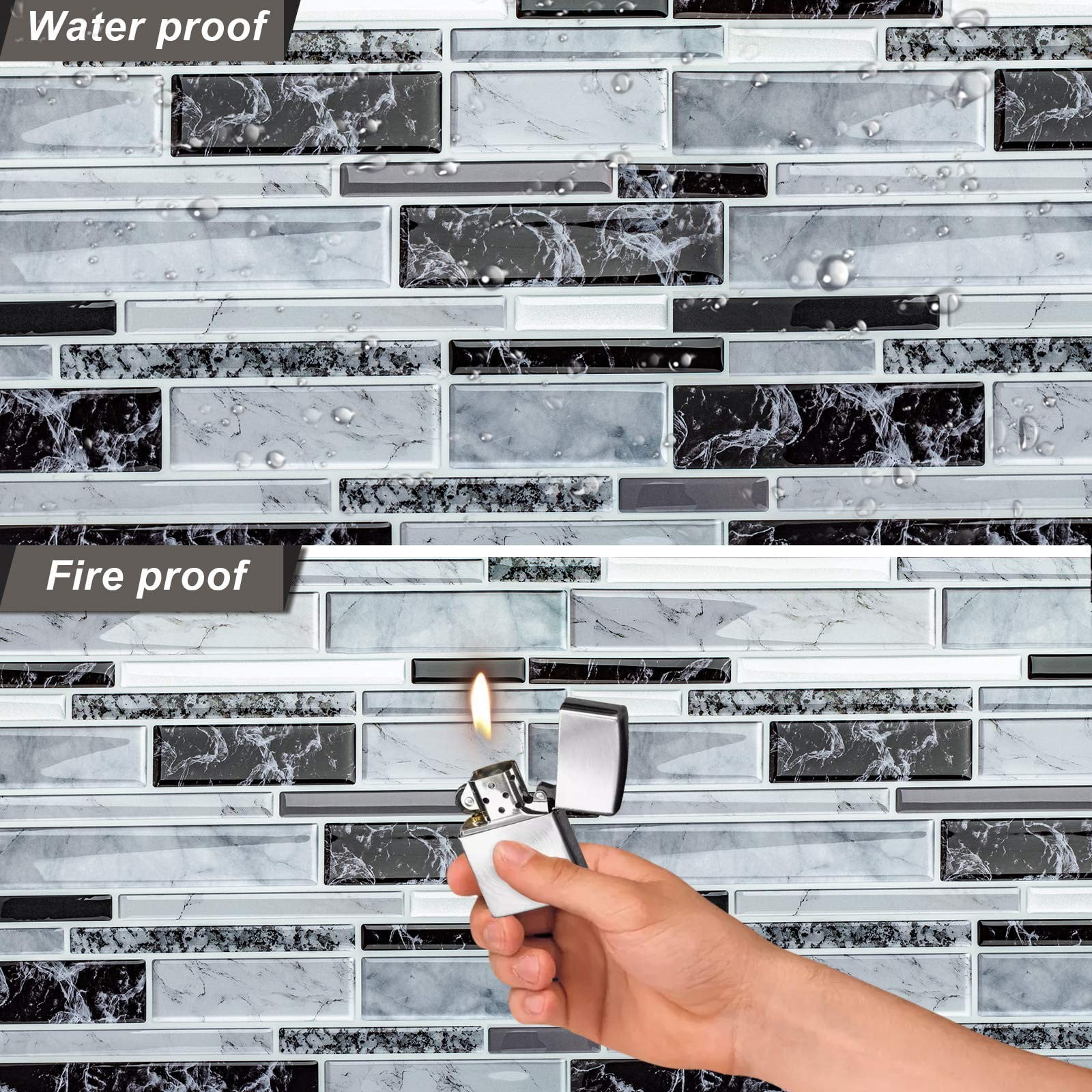 10 Sheet Vinyl Peel and Stick Tile Backsplash, Waterproof Heat Resistant Oil-Proof 3D Stick on Tiles, Self Adhesive Tile for Kitchen Bathroom Wall Laundry Room (Mable Tiles, 12"x12")