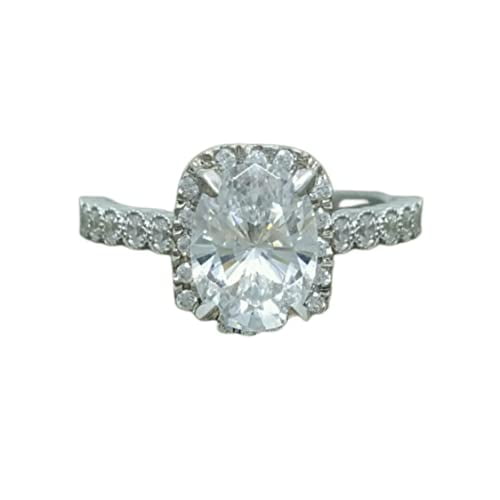 HeartsAndYou 2.3ct Oval Cut Moissanite Halo Milgrain Vintage Inspired Engagement Ring for Women 18k White Gold over Silver