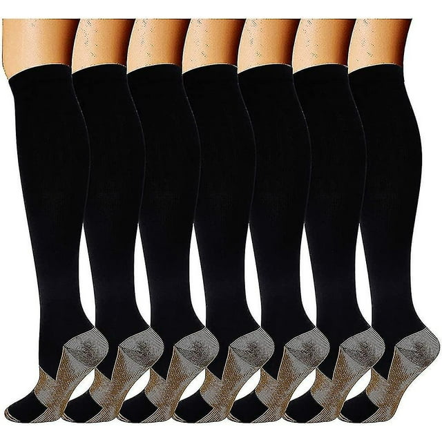 7 pares de calcetines de compresión de cobre LIUYMXG para hombres y mujeres altas hasta la RODILLA 20-30 mmHg