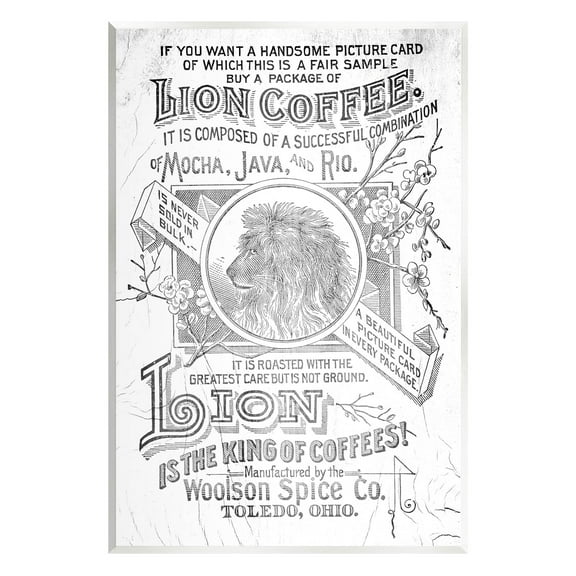 Stupell Industries Vintage Lion Coffee Poster Graphic Art Unframed Art Print Wall Art, Design by Lil' Rue