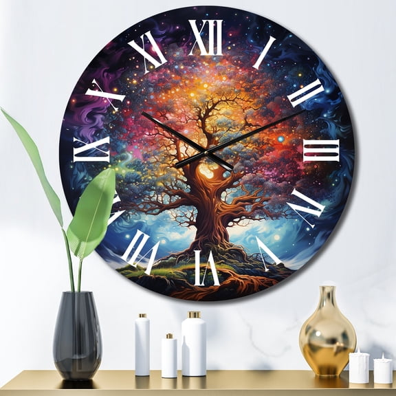 Designart "Colorful Oak Tree magic Strength II" Tree Oak Oversized Wall Clock