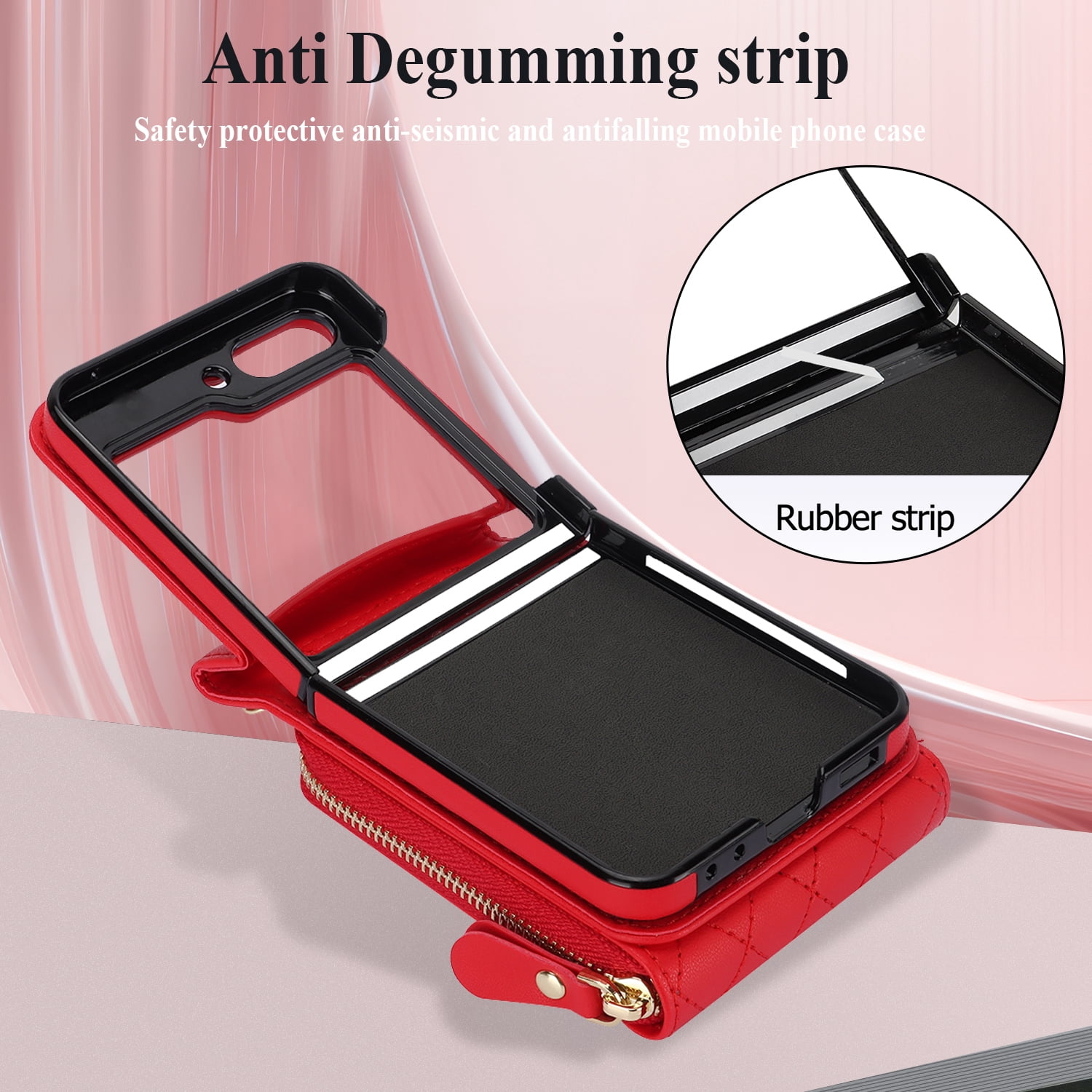 Allytechgroup Galaxy Z Flip 7 Wallet Case with Hand Wrist Shoulder Strap, Premium PU Leather Cards Slots Zipper Pocket Shockproof Protective Phone Case Cover for Samsung Galaxy Z Flip7, Red