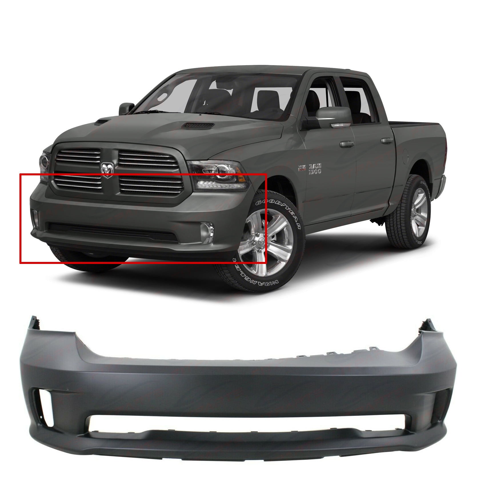 Primed Front Bumper Cover for 20132018 Dodge RAM 1500 Sport & Express