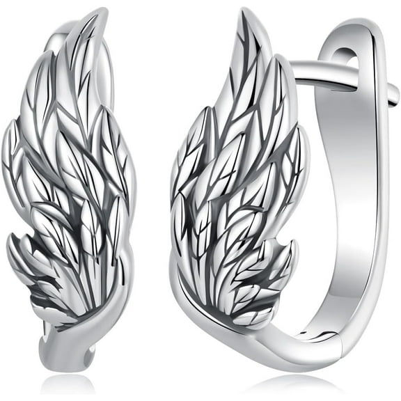 Vintage Angel Wing Hoop Earrings for Women 925 Sterling Silver Animal Feather Small Huggie Hoops Cartilage Earrings Studs Minimalist Ear Jewelry