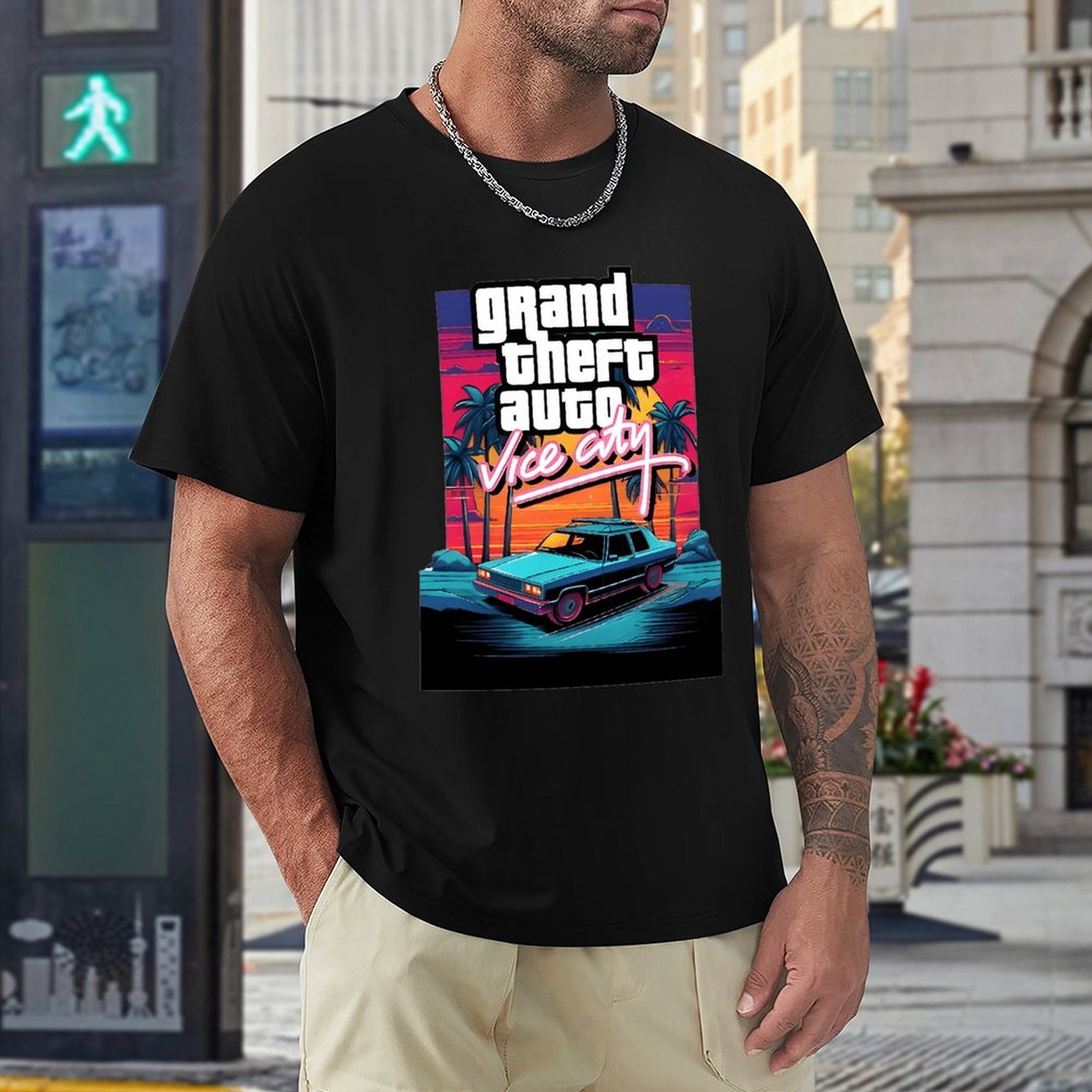 Grand Theft Auto Vice City Games Lively Men's Cotton Classic Short Sleeve  T-Shirts L