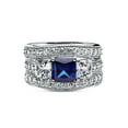 thumbnail image 2 of BERRICLE Sterling Silver 3-Stone Wedding Engagement Rings 1.6 Carat Simulated Blue Sapphire Princess Cut Cubic Zirconia CZ Ring Set for Women, Rhodium Plated Size 9, 2 of 9
