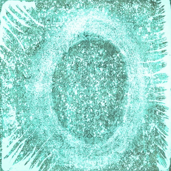 Ahgly Company Machine Washable Indoor Square Abstract Turquoise Blue Contemporary Area Rugs, 7' Square
