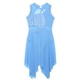 thumbnail image 3 of Eandarui Girls Asymmetrical Contemporary Dance Dress Hollow Back Lyrical Ballet Dancewear Costume Light Blue 16, 3 of 6