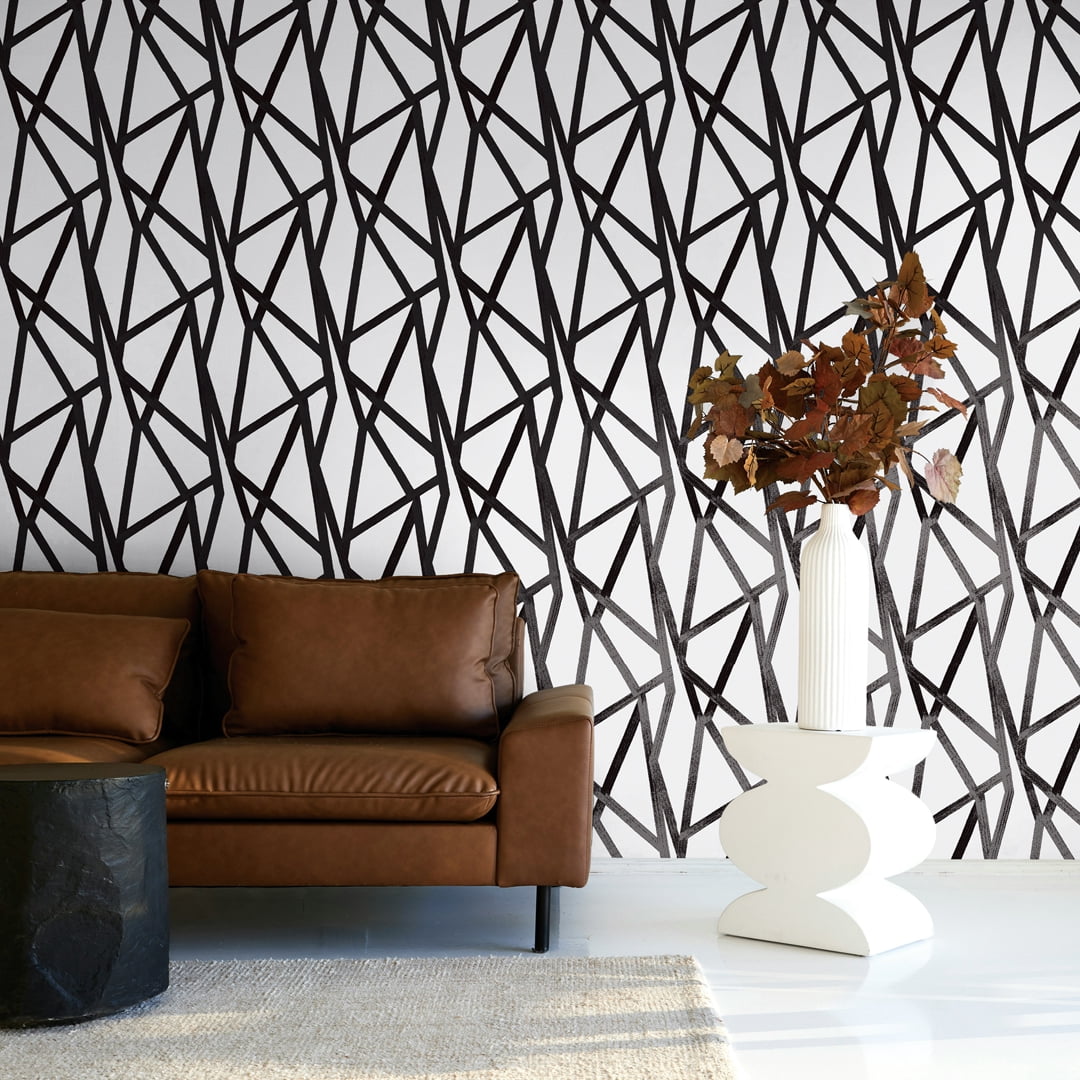 Tempaper x Genevieve Gorder Black on White Intersections Peel and Stick Wallpaper, 20.5" x 16.5'