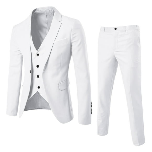 TSADFHJI Mens Dress Shirts Long Sleeve Slim Fit Men’S Suit Slim 3 Piece Suit Business Wedding Party Jacket Vest & Pants Coat Xxl White